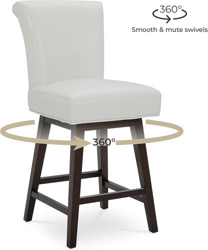 CHITA 26 Inch Counter Height Swivel Bar Stools Set of 4, FSC Certified Modern Upholstered Faux Leather Swivel Barstool Chair with Back, White