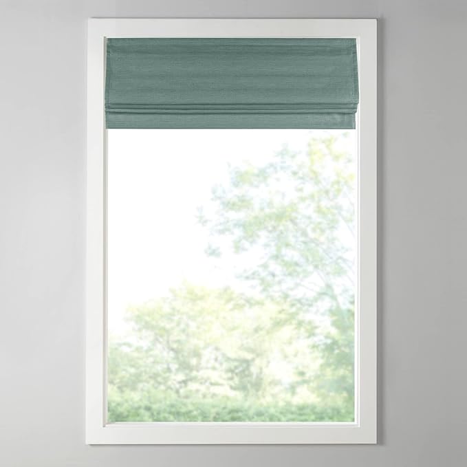 Madison Park Cordless Roman Shades Faux Silk Shade with Sheen 1-Panel Privacy, Room Darkening, Energy Efficient, Thermal Insulated Window Blind for Bedroom, Living Room Décor, 39"W x 64"L Como, Green