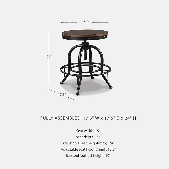 Signature Design by Ashley Valebeck Industrial Adjustable Height Swivel Barstool, 2 Count, Brown