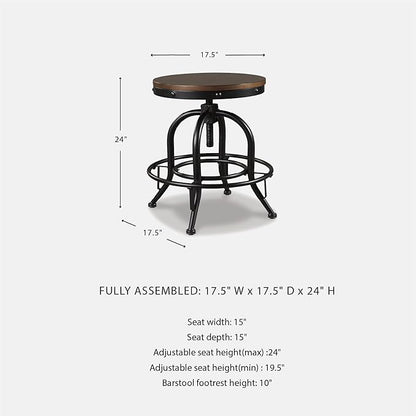 Signature Design by Ashley Valebeck Industrial Adjustable Height Swivel Barstool, 2 Count, Brown