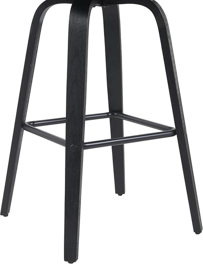 Vienna Modern Swivel Bar Height Stool with Black Faux Leather Seat and Black Brushed Wood Frame Set of 2
