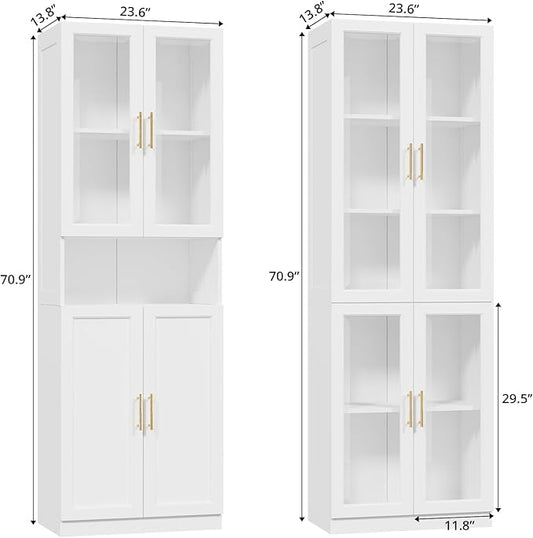 VOWNER Bookcase with Glass Doors & Drawers, 5 Tier Bookshelf with Adjustable Shelf, Modern Large Storage Display Cabinet Set for Home Office, Living Room, White (CDDC)
