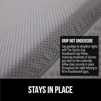 GORILLA GRIP Patent Pending Bed Wedge Pillow Headboard Gap Filler, US Designed, Comfortable Supportive High Density Foam Pillows, Stay in Place Gripping Dots, Wedges Between Mattress, Full Size Gray
