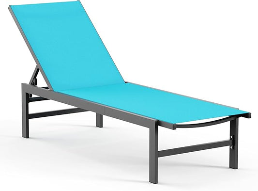 Outdoor Lounge Chairs for Pool, Aluminum Chaise Lounge Chairs with 5-Position Recliner, Patio Lounge Chair for Backyard, Poolside, Deck, Lawn, Lake Blue