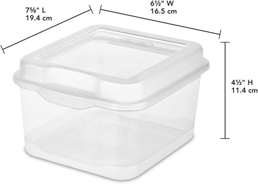 Sterilite FlipTop, Stackable Small Storage Bin with Hinging Lid, Plastic Container to Organize Desk at Home, Office, Clear, 24-Pack