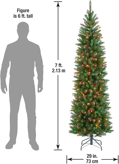 National Tree Company 7 ft Pre-Lit Kingswood Fir Slim Artificial Christmas Tree, 300 Multicolor Lights, 892 Tips, Includes Stand, Green
