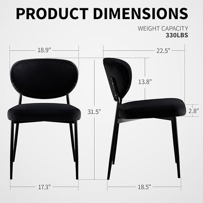 Black Dining Chairs Set of 2 Velvet Upholstered Dining Room Chairs Wide Seat Filled with 58D Memory Foam Modern Kitchen Chairs with Curved Back & Swivel Leveling Feet for Restaurant