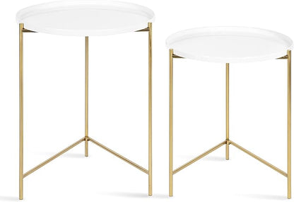 Kate and Laurel Ulani Modern Nesting Side Table, Set of 2, White and Gold, Sophisticated Glam End Tables for Storage and Display