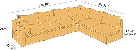 VANOMi Modular Sectional Sofa, 6 Seater Sectional Sofa Modular Sectional Couch for Living Room, V Shape Sofa