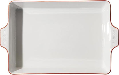 Made In Cookware - Rectangular Baking Dish - Red Rim - Hand Crafted Porcelain - Professional Bakeware - Made in France