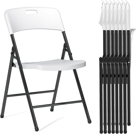 8 Pack Folding Chairs, 700lbs Capacity Heavy Duty Folding Chair with Reinfoced Steel Frame for Indoor/Outdoor Use, White Plastic Foldable Chairs for Party, Patio, Meeting, Wedding and School