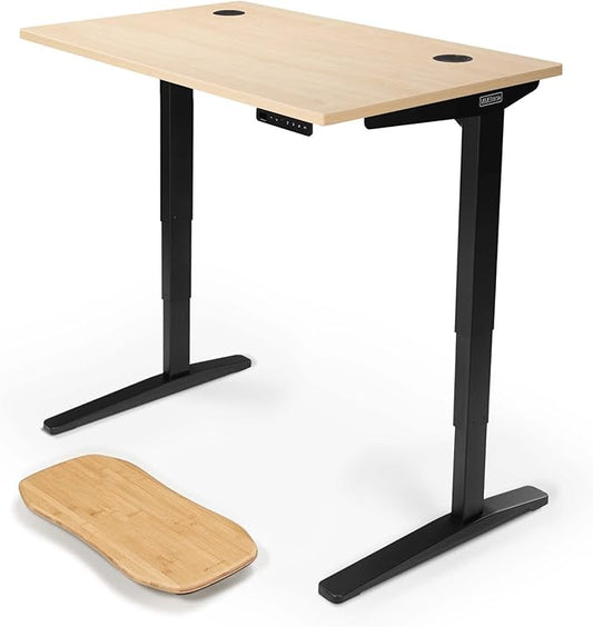 UPLIFTDESK V2 2-Leg Maple Laminate Wood Standing Desk – Adjustable Height, Advanced 1-Touch Memory Keypad, Under Desk Cable Management, Wire Grommets & Rocker Board (Black C-Frame, 48 x 30 inch)