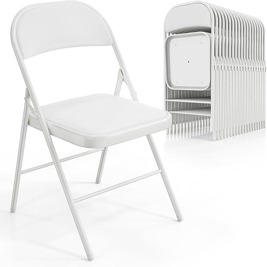 VINGLI 20 Pack Folding Chairs with Padded Seats, Metal Frame with Pu Leather Seat & Back, Capacity 350 lbs, White