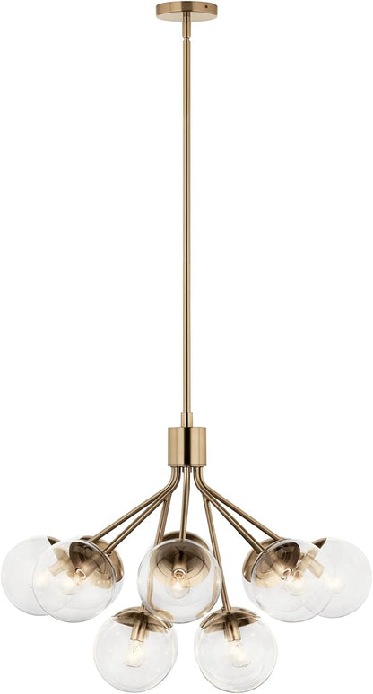 KICHLER Silvarious 12-Light Convertible Chandelier, Soft Modern Light with Clear Glass in Champagne Bronze, for Dining Room, Living Room, Bedroom or Foyer (22.25" x 30"), 52701CPZCLR