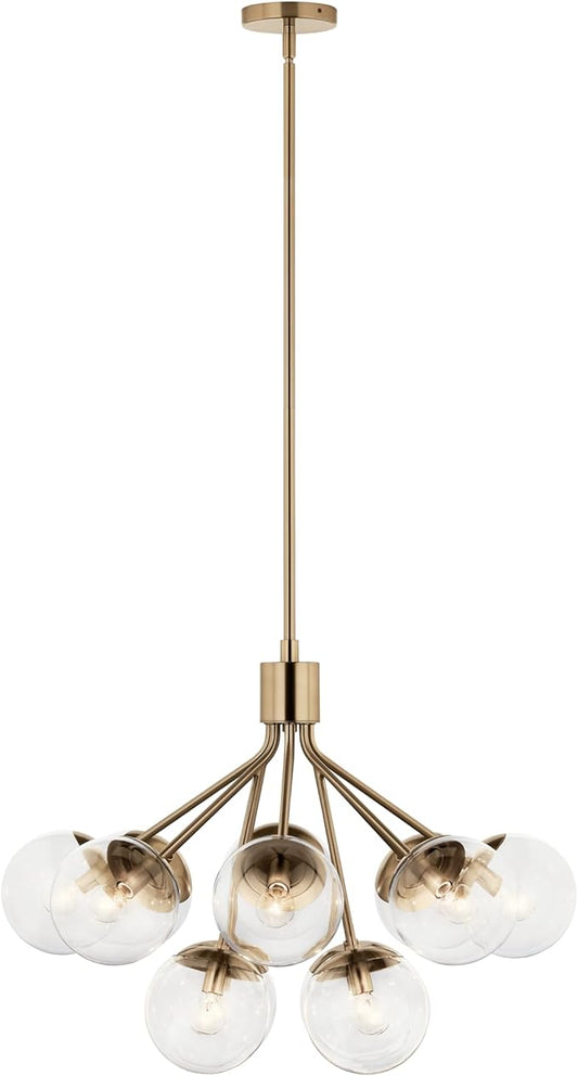 KICHLER Silvarious 12-Light Convertible Chandelier, Soft Modern Light with Clear Glass in Champagne Bronze, for Dining Room, Living Room, Bedroom or Foyer (22.25" x 30"), 52701CPZCLR