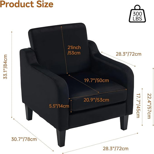 Accent Chair with Soft Armrest, Modern Living Room Chairs, Upholstered Comfy Chair with Cushion, Boucle Pottery Barn Accent Chair Sofa Chair, Single Arm Chair for Waiting Room, Black