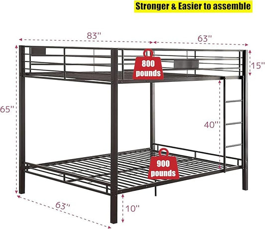 Latest Upgrade & Stronger Steel Queen Over Queen Bunk Bed, Heavy Duty Thickened More Rust-Proof Metal Bunk Queen Bed with Enhanced Legs & Slats (Easier Assembly)