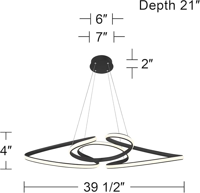 Possini Euro Design Helix Sand Black Multi-Ring Ceiling Pendant Light 39 1/2" Wide Ultra Modern Minimalist Spiral Dimmable LED Strip Steel Metal Dining Room House Foyer Kitchen Island Entryway Home