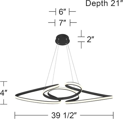 Possini Euro Design Helix Sand Black Multi-Ring Ceiling Pendant Light 39 1/2" Wide Ultra Modern Minimalist Spiral Dimmable LED Strip Steel Metal Dining Room House Foyer Kitchen Island Entryway Home