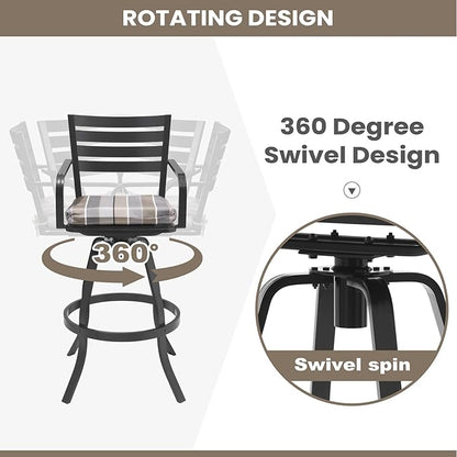 Pellebant Outdoor Bar Stools Set of 4 with Sunbrella Cushion, 29.5" Aluminum Swivel Bar Height Stool Chairs with Back & Footrest, Rust-Proof Patio Bartools for Deck Lawn Garden,Milano Char