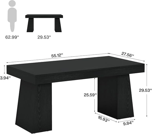 Tribesigns 55" Executive Desk, Wooden Office Desk with Double Pedestal, Modern Simple Computer Writing Table for Home Office, Black