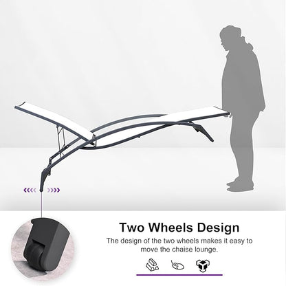 PURPLE LEAF Patio Chaise Lounge Chair Set of 2 Outdoor Lounge Chair with Arm All Weather Adjustable Lounger for Beach Pool Lawn Garden Recliner White