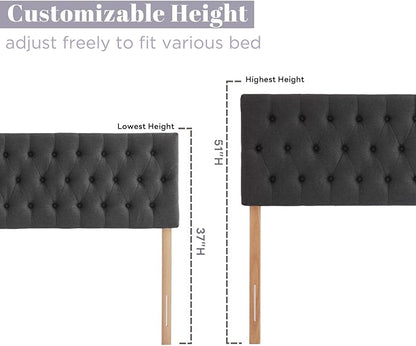 Kingfun Tufted Upholstered Queen Size Bed Headboard in Modern Button Design, Adjustable Solid Wood Head Board, Premium Linen Fabric Padded Headboards in Bedroom (Dark Grey)