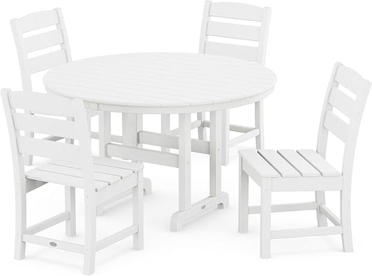 POLYWOOD Lakeside 5-Piece Outdoor Dining Set, Recycled HDPE Plastic Patio Furniture, Bistro Table and 4 Chairs, All-Weather Fade Proof, White, Made in USA