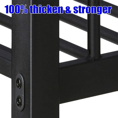 Higher Quality & Stronger Metal Queen Over Queen Bunk Bed, Thickened Heavy Duty More Stable Safer Black Steel Bunkbed Bunk Queen Bed (Easier to Assemble) (Queen Over Queen-1)
