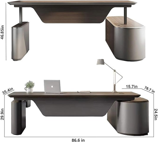 SAINTCY Large Executive Office Desk with File Cabinet, 86.6 Inch Sit & Stand L Shaped Executive Desk, Adjustable Luxury Office Desks for Boss, Business Owners, Managers and Supervisors Return Left