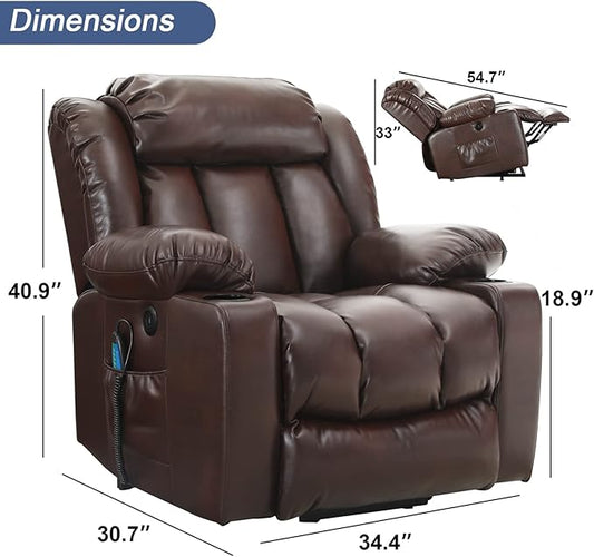 BEDHOURS Recliner Chair Lift Chair Recliners for Elderly Power Lift Chair with Massage and Heat Breathable Leather Recliner 3 Positions, USB Ports, 2 Cup Holders, 2 Side Pockets (Brown)