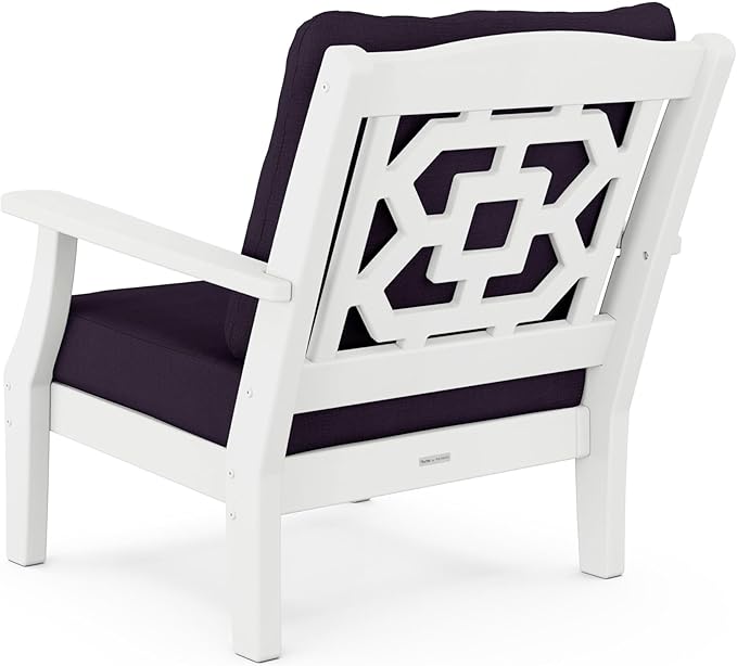 Martha Stewart by POLYWOOD® Chinoiserie Deep Seating Chair in White/Navy Linen