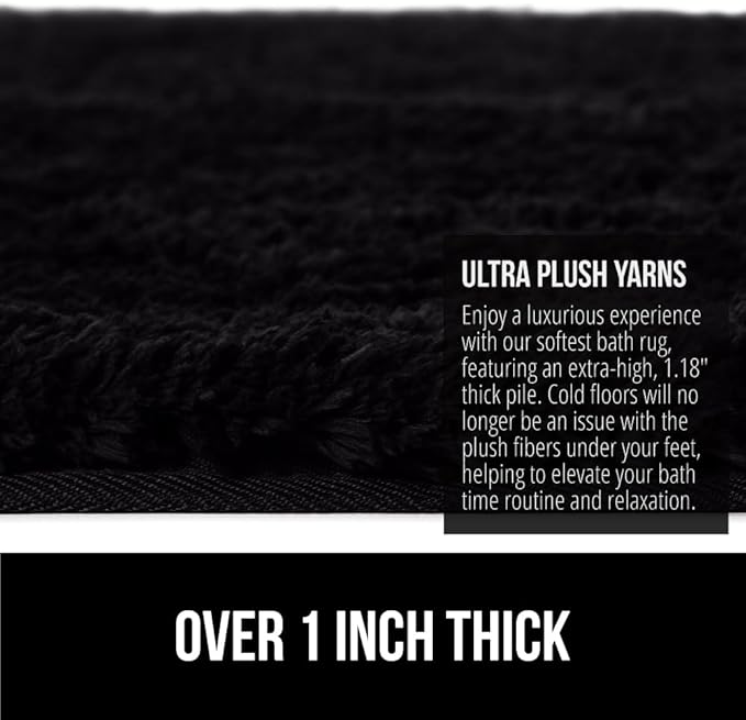 GORILLA GRIP Bathroom Rugs, 36x24, Ultra Soft Absorbent Mat, Thick Plush Bath Rug, Machine Washable, Microfiber Quick Dry, Mats for Shower, Bathtub and Floor, Home Decor Accessories, Black