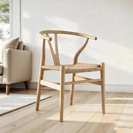 Tomile Wishbone Chair, Wishbone Dining Chair with Arms, Solid Wood Dining Chair & Wood Chair, MCM Dining Chairs, Mid Century Modern Dining Chairs for Dining Room & Kitchen (Ash Wood - Natural)