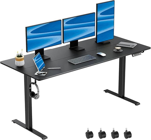 63 x 28 Inch Electric Standing Desk Adjustable Height, Sit Stand Desk, Stand up Desk for Home Office, Computer Workstation (Spliced Desktop,Black)
