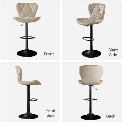 Bar Stools Set of 2,Adjustable Swivel Barstools, Faux Leather Bar Chairs,Upholstered Counter Height with High Backrest for Kitchen Island,Khaki