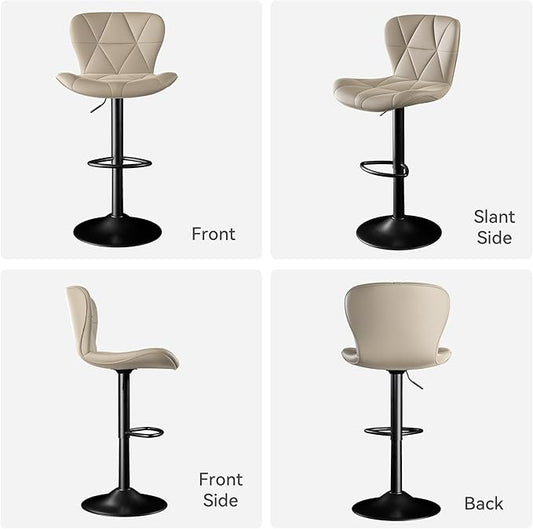 Bar Stools Set of 6,Adjustable Swivel Barstools, Faux Leather Bar Chairs,Upholstered Counter Height with High Backrest for Kitchen Island,Khaki