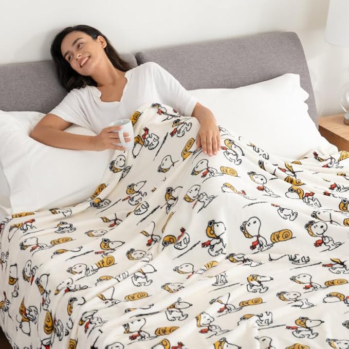Berkshire Blanket Peanuts® VelvetLoft® Cute Character Snoopy Plush Blanket,Peanuts Red Baron,King 90 in x 108 in (Official Peanuts® Product)