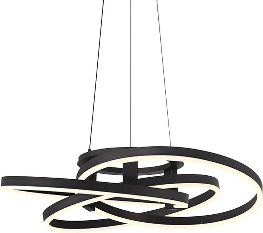 Possini Euro Design McKenna Sanded Black Pendant Lighting 26 1/2" Wide Modern Ribbon Rings Dimmable LED Fixture for Dining Room House Foyer Kitchen Island Entryway Bedroom Living High Ceilings