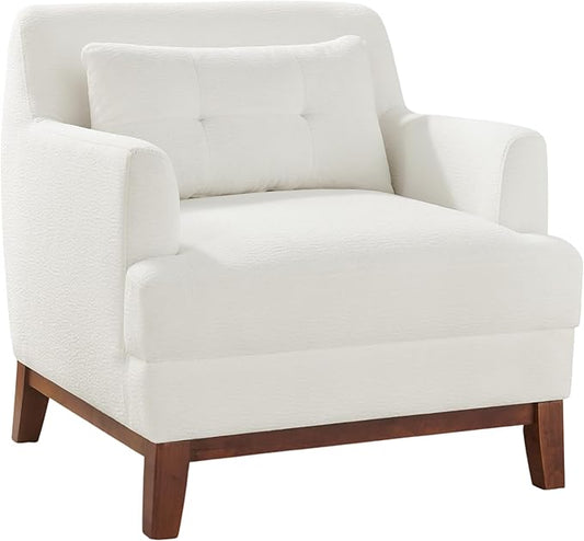 VANOMi Comfy Accent Chair, Terry Oversized Lounge Chair with Cushion, Mid-Century Modern Living Room Chairs Comfy Chair for Bedroom, Apartment, White