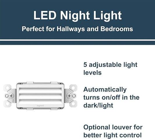 Legrand radiant NTLHORZWCC6 Horizontal Step Light Full Adjustable LED Night Light Outlet, For Hallways and Stairs, White (1 Count)