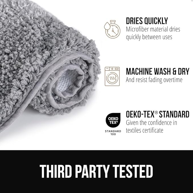 GORILLA GRIP Ultra Soft Plush Bathroom Rugs with Textured Rubber Backing, 40 x 24 Absorbent Quick Dry Bath Mat, Machine Washable Shower Mats, Home Décor Accessories Bathmat Rug Essentials, Light Blue