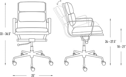 Laura Davidson Furniture SOHO II Padded Management Office Chair - Mid Back Desk Chair with Arm Rest, Swivel & Cushion Availability, Made of Poly-Cotton Fabric, Charcoal Fabric, Computer Chair