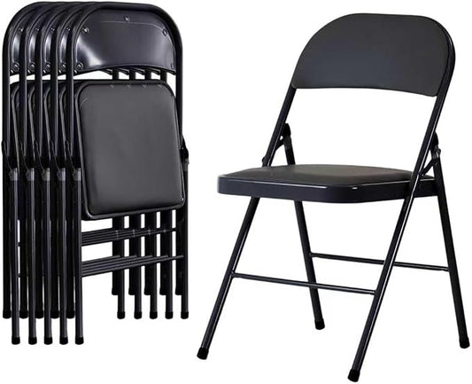 6 Pack Black Folding Chairs with Padded Cushion and Back, Foldable Indoor Outdoor Chairs with 330-LBS Capacity, Portable Heavy Duty Metal Frame Commercial Seat for Kitchen, Party, Events, Wedding