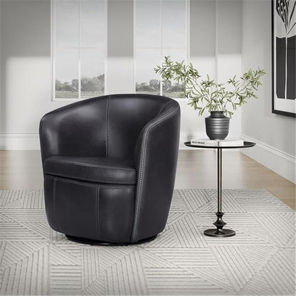 Pemberly Row Vintage Onyx Genuine Italian Leather Swivel Club Chair