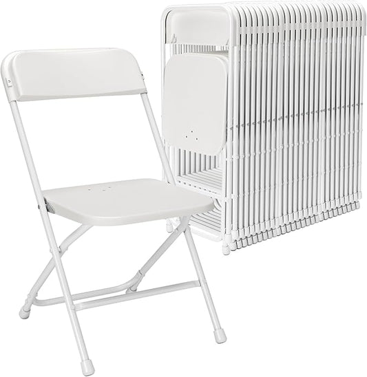 Folding Chairs 30 Pack,White Plastic Folding Chairs for Indoor Outdoor,Portable Stackable Commercial Seat with Steel Frame 350lb.Capacity for Party Events Wedding Dining Picnic Office(30 Pack)