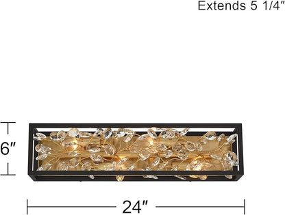 Possini Euro Design Carrine Modern Wall Lights Set of 2 Black Gold Plated Hardwired 6" 4-Light Fixture Clear Crystal Flower Vine for Bedroom Bathroom Vanity Reading Living Room Hallway House Home