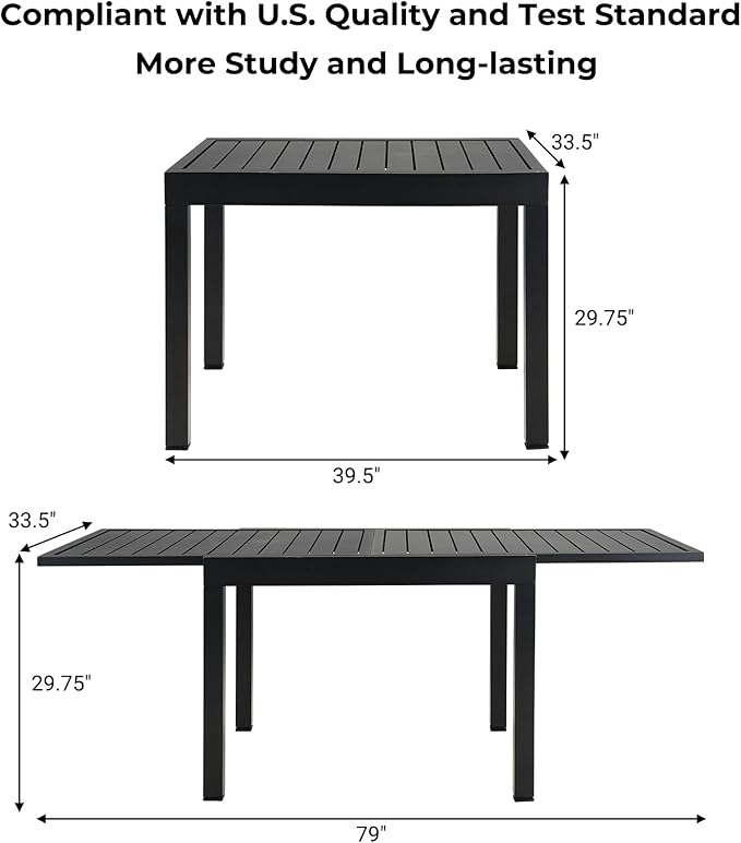 Grand patio 5-Piece Outdoor Dining Set for 4 with 1 Rectangle Expandable Table for 4-6 Person, Metal Woven Wicker Fixed Patio Chairs with Thickened Cushions for Yard, Poolside (Black)