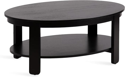 Kate and Laurel Foxford Modern Tiered Oval Coffee Table; 38 x 24 x 18; Black; Transitional Two-Tier Living Room Table with Storage and Resilient Wood Construction
