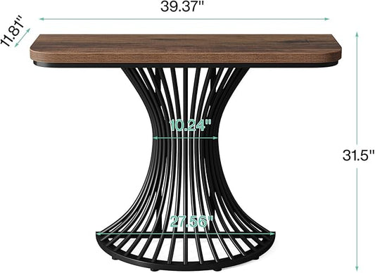 Tribesigns Console Table, Industrial Entryway Table with Geometric Metal Base, 39-Inch Small Sofa Accent Table for Entrance, Living Room, Hallway, Rustic Brown (Rustic Brown)